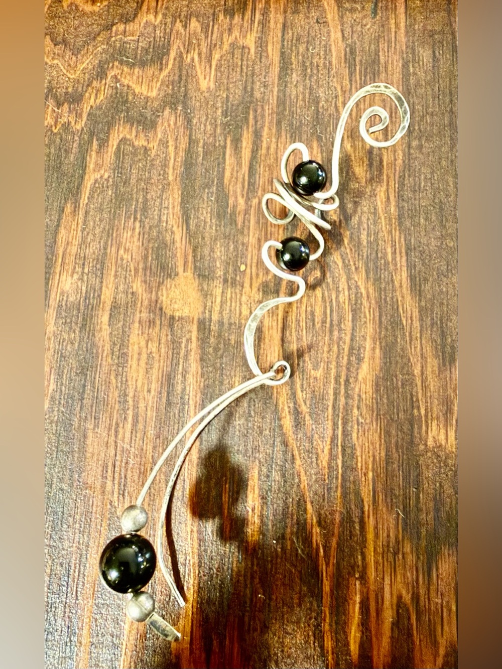 Handmade Sterling Silver with Black Onyx & Beads Ear Cuff earring